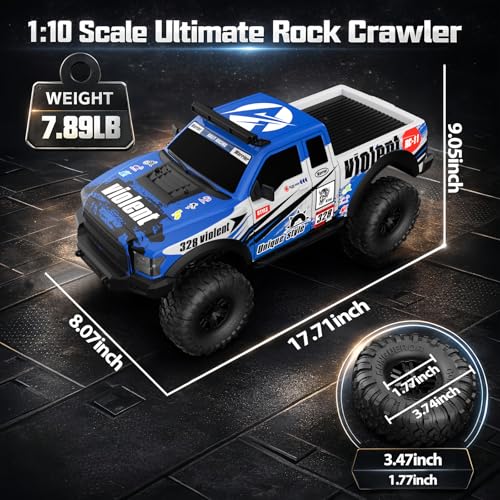 RC Cars RC Crawler 1/10 Scale RTR Remote Control Car 4WD 2.4GHz Brushed Offroad Racing Hobby Grade Model Vehicle with LED Lights 2Pcs Battery Toy for Kids and Adults - color: F-blue