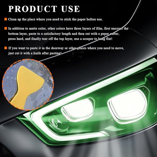 Sun Walker Car Light Tint Film, 12 x 48 Inch Waterproof Taillight Wrap Film Roll with Squeegee & Cutter, Self-Adhesive Vinyl Sticker Sheet Roll for Headlights Fog Lights Tail Lights (Green) - color: Green