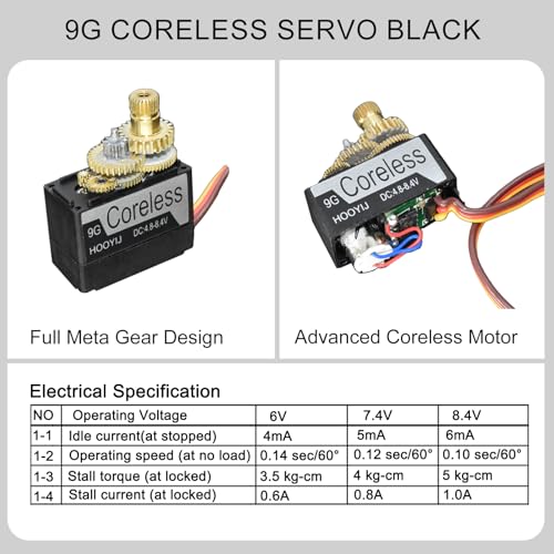 2Pcs 9g Coreless Servo Black, Full Metal Gear Micro RC Servo 4KG-CM Torque 4.8-8.4V for SCX24, Small Robotic Arms, RC Planes, or DIY Projects (180 Degree) - style: 2Pcs 180°