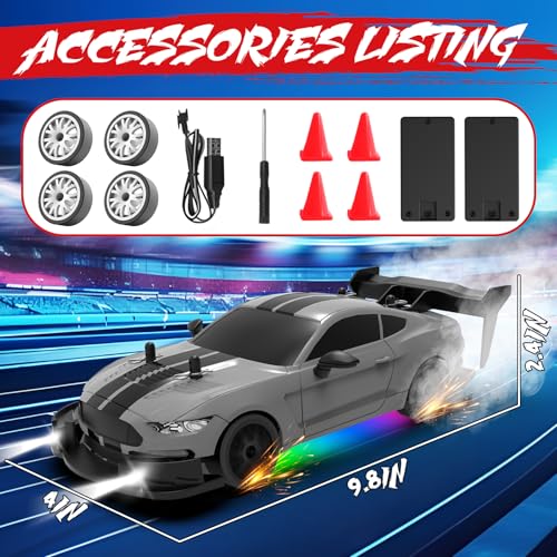 RC Drift Car 1:20 Scale Remote Control Cars 2.4GHz 4WD High Speed RTR Racing Vehicle with LED Lights 2 Rechargeable Batteries and Drifting Tires Racing Sport Toy Car for Adults Kids Boys Girls - color: Silver