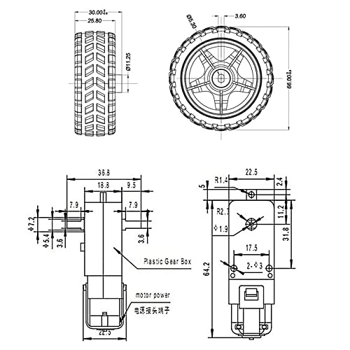 DIANN 2 Sets DC Gearbox Motor TT Motor 200RPM Tire Wheel DC 3-6V 1:48 Male Connector with 1Pc L298N Motor Drive Controller Board - style: Motor Sets