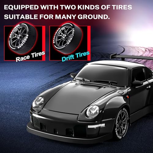 RC Drift Car, 1:24 Remote Control Car for Kids, 20KM/H 4WD High Speed RC Cars with Lights, Extra Racing Tires, Vehicle for Adults Boys Girls, Black - color: Black