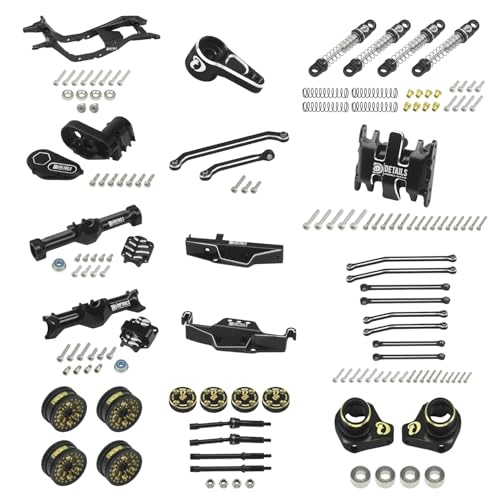 Hobby Details Aluminum Rear Axle Gear Box Skid Link Wheel Upgrade Set for 1/30 Axial SCX30 Jeep Wrangler RC Cars, Black and Gold (14 in One Set) - color: 14 in One Set