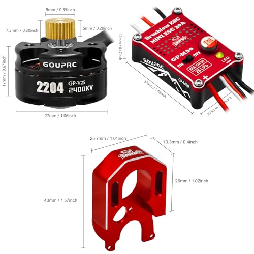 GOUPRC 2204 2400KV Brushless Outrunner Motor with Transmission & 30A Brushless Mini Esc for SCX24 Axial 1/24 Remote Control Car Truck Crawler Black & Red - color: Black Red
