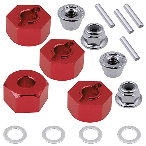 Hobbypark Anodized Aluminum Hex Wheel Hubs Pins and M4 Flanged Lock Nuts Washers Set for Traxxas Slash 2WD 1/10 Upgrade Parts,Replace 1654 3654 (Red) - color: Red