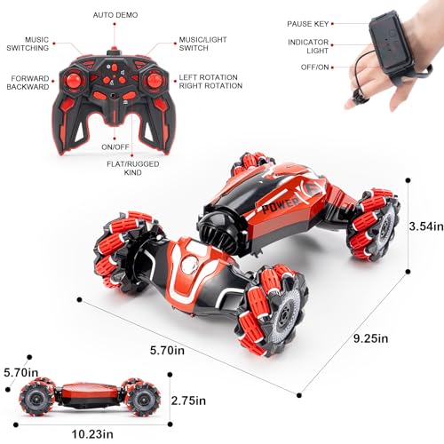 RC Stunt Car, 2.4 GHz 4WD Drive Remote Controlled Gesture Sensor Toy Car, Hand Remote Control car with 360° Flipping Light and Music, Toys for