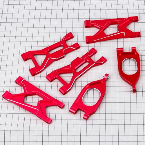 Aluminum Alloy RC Front Upper Lower Suspension Arm Swing Arm &Rear Lower Arm for Arrma 1/10 GORGON 4X2 2WD Gorgon Monster Truck (Red) - color: Red