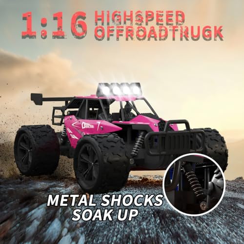 Remote Control Car Monster Truck Toys 1:16 Scale RC Car For Boys 2.4GHz High Speed 20 km/h With LED Headlights,Rechargeable RC Cars Gifts for Boys 4-7 8-12 Christmas, Beginner, Kids 6-12+(Blue) - color: Blue
