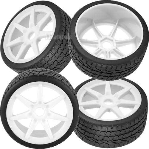 RC Highway Tires Wheel for 1/7 Infraction 6S BLX/Limitless,1/8 Typhon 6s BLX,7 Spokes Wheel Rim & Rubber Highway Tires RC Drift Tires,White - color: White - (4pcs Highway Tires)