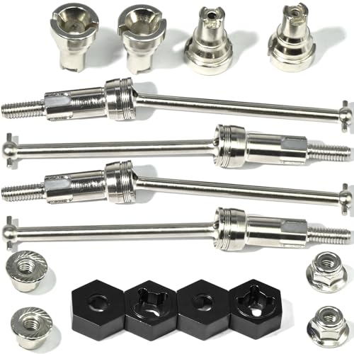 Hardened Steel CVD Driveshaft Front Rear with Hexs, Nuts, Drive Center Cup, Drivershaft Dogbone CVD Compatible with ARRMA 1/18 Mojave Granite GROM ARA2102, Replace #ARA311198 (Silver,Black) - color: Silver-black