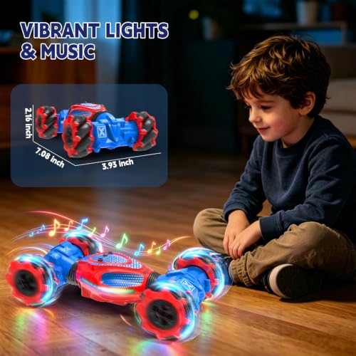 Remote Control Car - RC Drift Car Gesture Sensing Toy Boy Age 6-8-12 Gifts | Gesture Sensing RC Stunt Car for Kids Toys 6 7 8 9 10 11 12 Year Old Boy Birthday Christmas Presents with Lights Music - color: Red