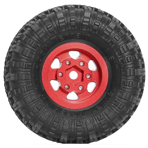 REDSPIDER 1.0 Beadlock Wheels and Crawler Tires 4pcs Aluminum Rim for RC Crawler Axial SCX24 Gladiator Bronco C10 Deadbolt FCX24 (Red) - color: Red