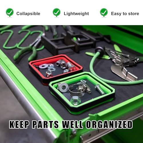Yourkar Collapsible Magnetic Parts Tray, 4.5 Inch Foldable Magnetic Square Silicone Tray, Tool Tray Set with Double-Sided Magnetic Base for Screw Bolts Nuts Pins, Car Accessories (Purple) - color: Purple, 1 PCS