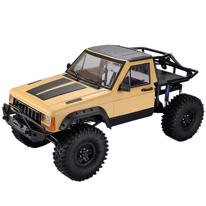 1/10 RC Hard Shell Cab & Back-Half Cage Body Shell Kit for 1/10 RC Crawler TRX4 SCX10 90046 AT4 GEN 8 Scout II,313mm Wheelbase Cherokee Upgrade and Modify (Desert Yellow) - color: Desert Yellow