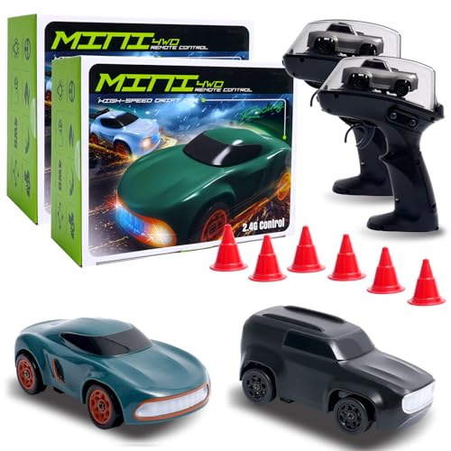 Mini RC Car, 1:64 Scale Toy Car & Remote Control Integrated Design. - color: 2pcs -Green+black