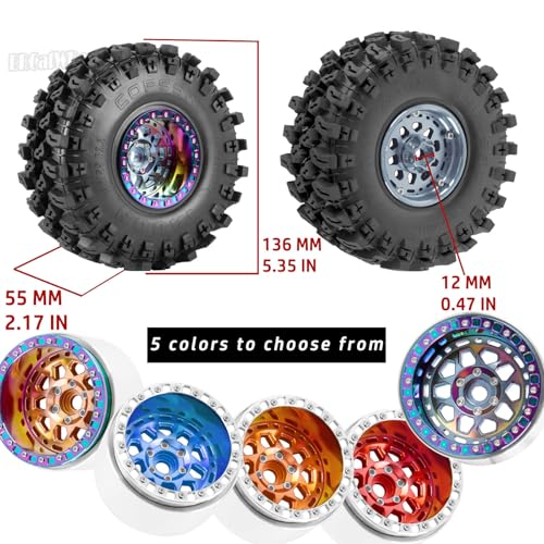 RC 2.2 Wheel Tires for 1/10 SCX10 SCX10 II 90046 SCX10 III AXI03007 SCX10 Pro TRX4 TRX6 Gen7/8 D90 VS4-10 MST CFX RC Crawler Car,4pcs Aluminum RC 2.2 in Beadlock Wheel,Navy Blue - color: Navy Blue - (2.2tires)