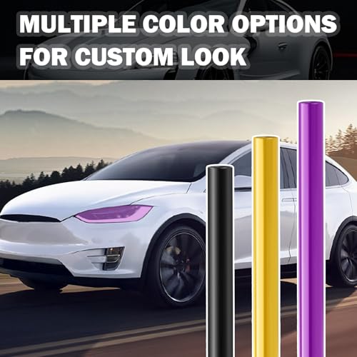 12×47" Car Headlight Tint Film,Cuttable Taillight Tint Film Kit with Squeegee & Cutter,Waterproof Tail Light Tints Films Car Exterior Accessories for Headlights Fog Lights Tail Lights (Purple) - color: Purple