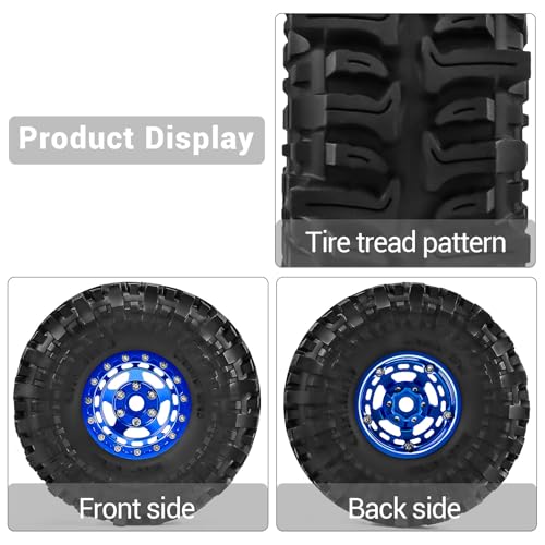 1.9" Alloy Wheels + Rubber Tires 4-Pack, Compatible with TRX4, SCX10, SCX10 III, 90046, D90 and Other Popular RC Crawler Models (blue) - color: blue