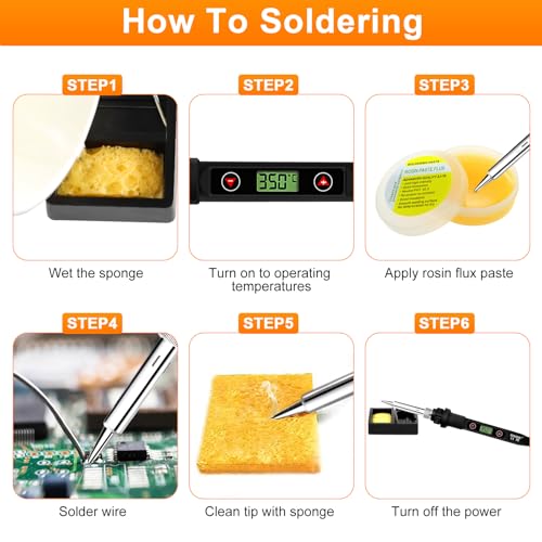 Soldering Iron Kit 80W LCD Adjustable Temperature 180-520℃ Solder Kit Electronics 13 in 1 Welding Tools with ON/OFF Switch, Solder Wire, Flux, 5 Soldering Tips, Desoldering Pump, Stand, Tweezers
