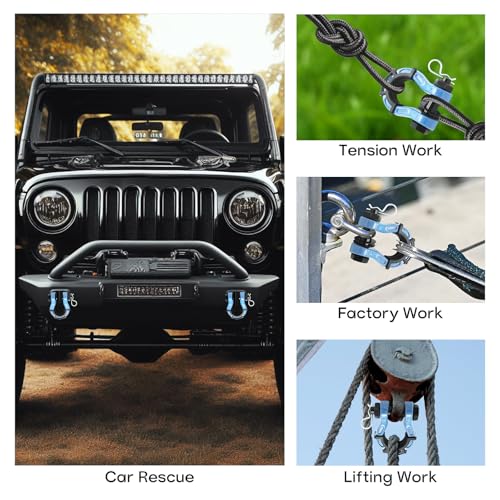 2 Pack D Ring Shackles 3/4" Mega Shackle 68,000Ibs Break Strength - Heavy Duty Clevis Shackles with 7/8" Screw Pin and Isolator Washer Kit for Tow Strap Winch Off Road Vehicle Recovery, Blue - color: BLUE