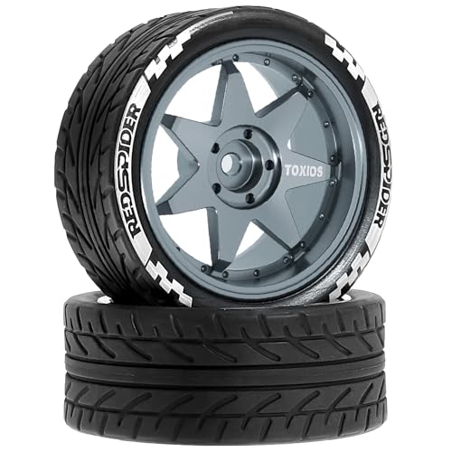 REDSPIDER 1/10 On Road Tires and Metal Wheels 12mm Hex RC Rally Racing Tyres OD 2.55" 4PCS for Tamiya TT01 TT02 XV01 TA06 A959 PTG2 HPI KYOSHO PTG2 Traxxas 1:10 Street Touring Drift Car (Titanium) - color: Titanium