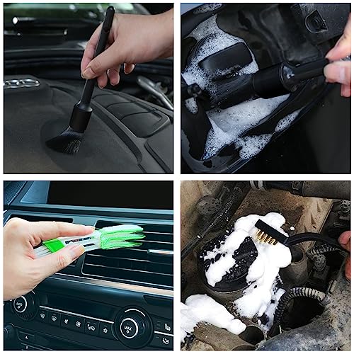 HMPLL 10pcs Detailing Brush Set, Multi-Purpose Car Detailing Brushes | for Cleaning Car Interior, Exterior, Engine, Leather, Including 5 car Cleaning Brush, 3 Wire Brush, 2 Air Vent Brush,Black - color: black-10pcs