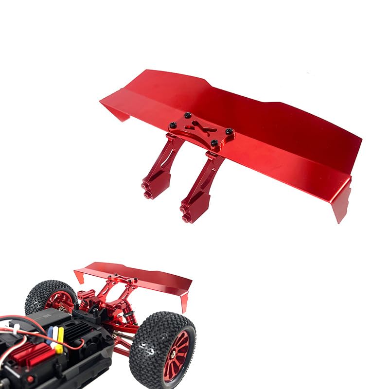 MJX 1/16 16207 H16PL RC Car Upgrade Modification Parts Accessories Metal Rear Wing Assembly (Red) - color: Red