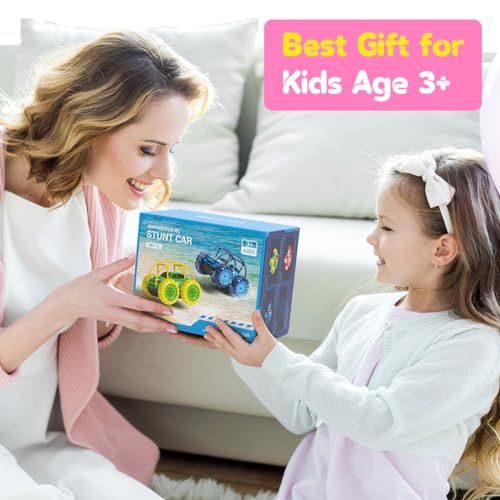 Remote Control Car, Fast Direct Charging RC Cars Amphibious 360° Rotating LED Rechargeable Stunt Car 2.4Ghz 4WD All Terrain RC Race Cars Toy Christmas Birthday Gift for Kids Boys Girls Aged 3-12 years - color: Pink