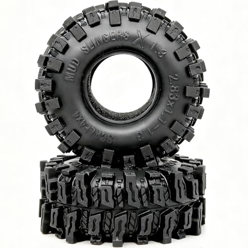 HOBBYSOUL 72mm RC 1.3 Tires Mud Slingers X 4-Pack For TRX4M SCX24 Crawlers | Super soft sticky tires for mud & rock climbing,foam inserts,upgrade for 1/18 TRX4M High Trail & 1/24 micro RC crawler - style: 1.3 Mud Slingers X Tires-72mm Tall