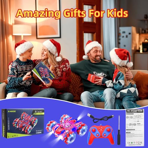 Spider Remote Control Car with WholeBody Colorful Light, 2.4Ghz RC Stunt Cars Toys, Double Sided Off-Road 360° Rotating,Rechargeable 4WD RC Drift Car Spider Toys for Boys Kids 4-6 5-7 8-12