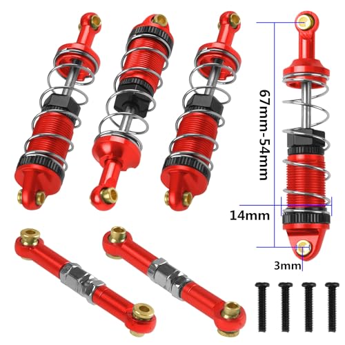 Share Goo ShareGoo Aluminum Swing Arms & Steering Knuckle Kit & Shock Absorbers & Shock Tower Compatible with Hyper Go H16BM H16DR H16 MJX 16207 16208 16209 1/16 RC Upgrade Parts (Red) - color: Red