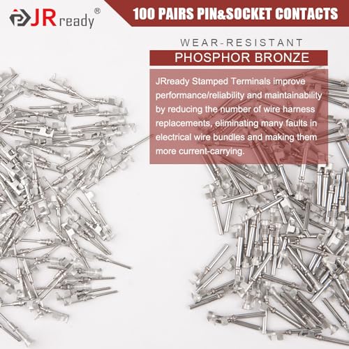 JRready Deutsch DTM Connector Terminal Kit Size 20,Male Pins 1060-20-0122/ Female Sockets 1062-20-0122 Open Barrel Style Contacts for Wire Gauge 16-22AWG,ST6256-100 Stamped & Formed Contacts Set - size: #20 Stamped Contacts(16-22AWG) 7.5A (Max)
