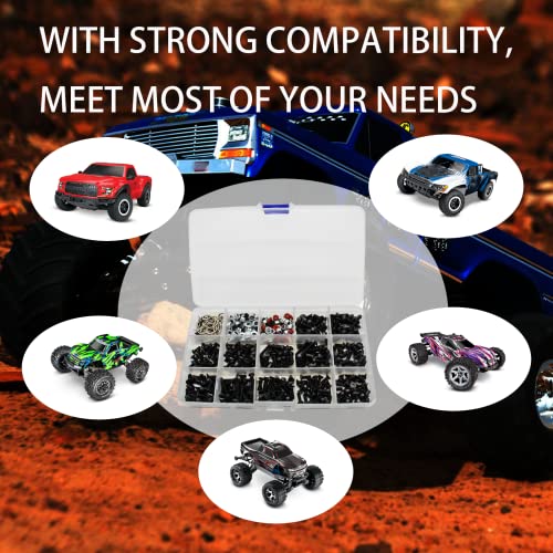 RC Car Repair Work Stand Repair Tool Set 360 Degree Rotation and 523PCS RC Screws Kit & RC Screwdrivers and Screws Pallet for 1/8 1/10 1/12 1/16 1/18 RC Crawler Truck Buggy Vehicle Scale Accessories