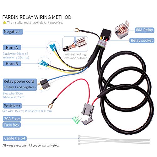 FARBIN Car Horns Kit with Button 12V Truck Horn Loud Train Horn for Car Electric Air Horns (Black Snail horn with harness and button, 12v) | Black classic design, waterproof, 12V 130dB, with relay wiring harness and push button switch, universal for any 1