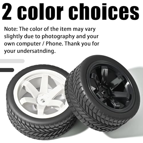 OD 2.55" On Road Rubber Tires Plastic Wheel Rims 12mm Hex for 1/10 RC Car | Compatible with MJX HSP Tamiya HPI Kyosho Traxxas Sakura Redcat WLtoys 1/10 RC On-Road Racing Touring Car (4pcs, White) - style: G-White