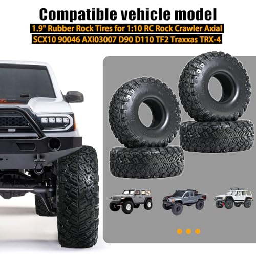 1.9" Crawler Tires 120 * 43mm V-Groove Tread Rock Terrain Climbing Tires for 1/10 Axial SCX10, TRX4, Redcat Gen8, FCX10, UTB18 RC Crawler Car Off-Road Tire(4-Pack) - size: LH Tire-1.9