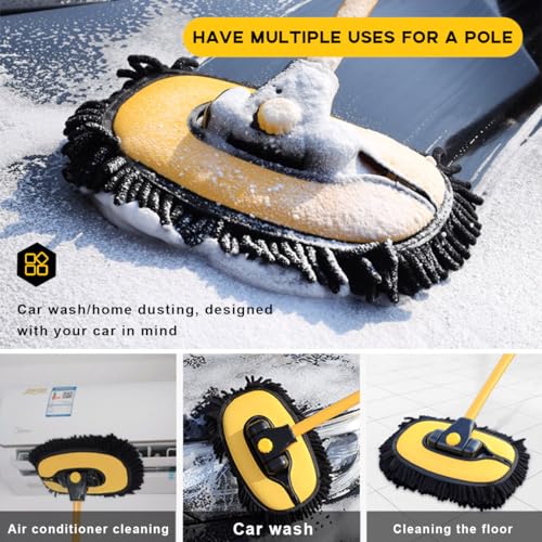 Car Wash Brush Kit, 40" Auto Wash Mop with 15° Curved Extendable Long Handle, Soft Scratch-Free Car Cleaning Mop Mitt to Clean Your Car Shine Like New, Car Accessories (Black+Yellow) - color: Black+yellow