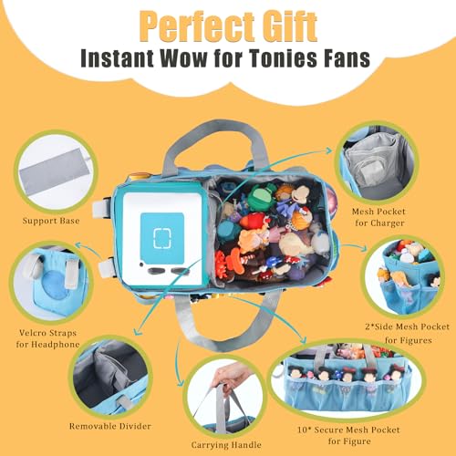 Carrying Case for Toniebox Starter Set Hold 30+ Tonies Figures Blue | Play Without Unpacking, Kid-Friendly Tonies Organizer, Holds Headphones & Charge, Portable Travel Carrying Bag - color: Blue