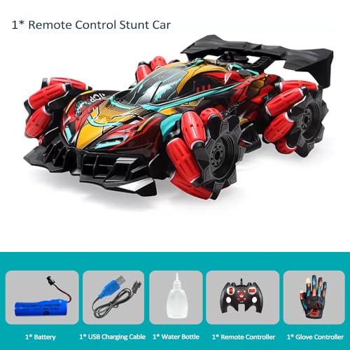 GoolRC RC Stunt Car, Gesture Sensing RC Cars, 2.4GHz 4WD Remote Control Car with 360° Rotating, Spray, Lights & Music, 2 Control Mode for Adults Birthday Gifts, 1 Battery (Red)