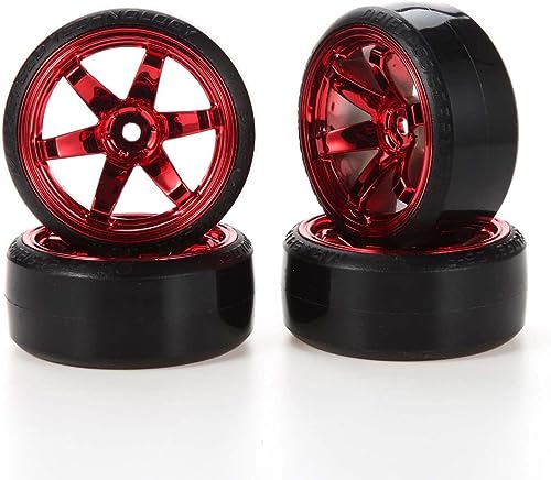 4Pcs 63mm RC Drift Car Tires Hard Tyres Plastic Wheel Rims for 1/10 On-Road Drifting Car for HSP Tamiya HPI Kyosho Spare Parts(Red) - color: Red