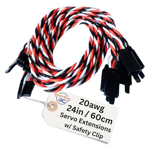 BackBayRC - 20awg Twisted Servo Extension Cable w/Safety Clip - 100 Strands for RC Vehicles, Drones, E-Bikes - 7 Lengths / 5 Wires per Pack (60CM / 24in / 2ft) - style: 60CM / 24in