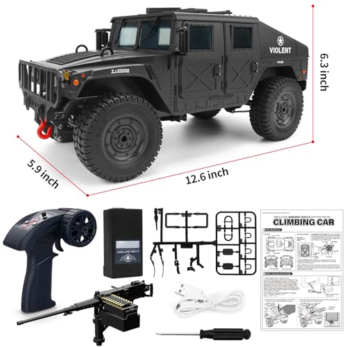 1:14 Scale 4WD Off-Road Car RC Crawler Military Truck with Winch, Led Light, All-Terrain Remote Control Car RTR Hobby Toy Armored Vehicle Gift for Boys Adults