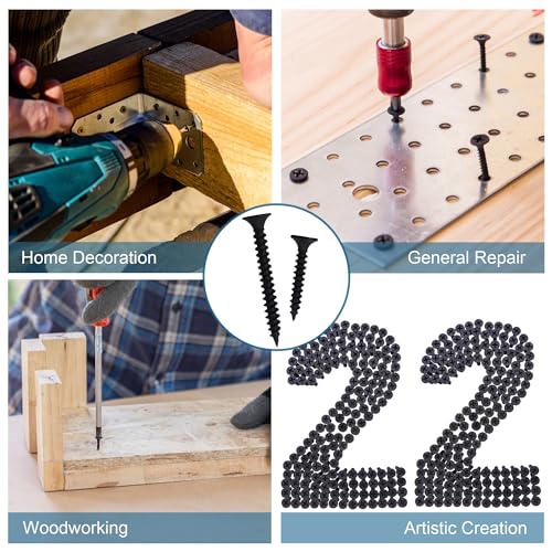 JEGONFRI 209PCS Black Wood Screw Assortment Kit, 6 Sizes Flat Head Phillips | Great for Home Improvement, Sturdy Steel, Rustproof, Handy Storage Case, Sizes: 2",1-1/2",1-1/4",1",3/4",1/2" - style: 209 Black Screws