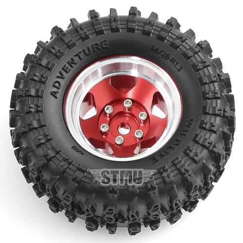 STMU 1.3'' Beadlock Wheel Tires for 1/18 1/24 TRX4M SCX24 FCX18 FCX24 RC Crawler Car (Red) - color: Red