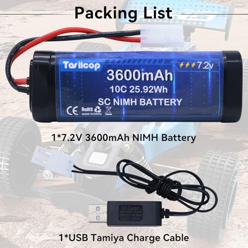 7.2V 3600mAh NIMH Battery Pack - 7.2 Volt RC Rechargeable Batteries with Tamiya Plug Connector for Remote Control Car Monster Trucks Buggy Truggy Boat Tank and Related Series