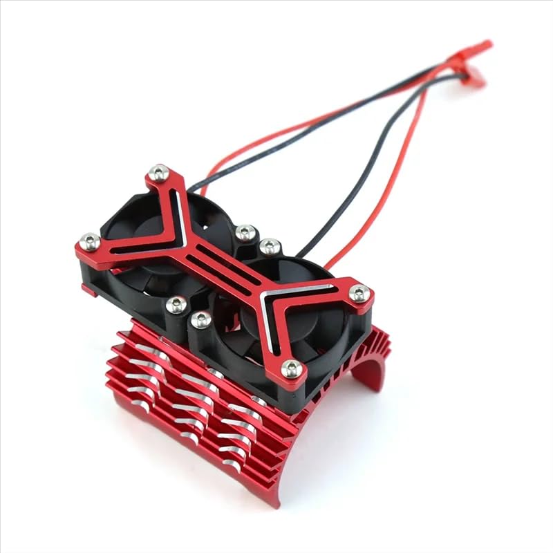 4068 4074 4082 4268 4274 Motor Heat Sink 30mm Dual Cooling Fan 40-42Mm Motor for 1/8 1/7 Arrma Typhon 6S Kraton 6S Felony Mojave Upgrades Parts(Red)
