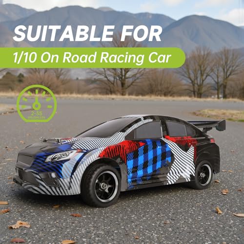 Preglued 2.64" OD Aluminum Metal 12mm Hex Wheels and Tires Set for 1/10 On-Road Racing RC Touring Cars Drift, Compatible with Traxxas 4Tec 2.0/3.0, Tamiya TT01 TT02, HPI RS4, Redcat(Color E) - color: Color E