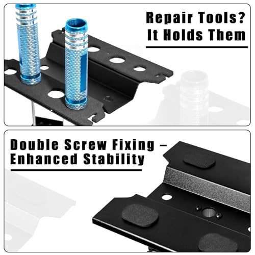 RC Car Work Stand Adjustable Height Lift Lower 360° Rotation Aluminum RC Repair Stand & Small Screw Tray Fit for 1/8 1/10 1/12 1/14 For Traxxa Axial Arrma Redcat RC Crawler Monster Truck Buggy(Black) - color: Black