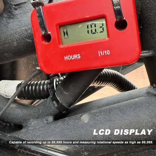 2 PCS Inductive Hour Meter, 3V Waterproof Gas Engine Tachometer Generator Hr Meters, Universal Small Engine Induction Hourmeter for Motorcycles ATVs Boats Dirt Bikes (Black+Red) - color: Black+Red