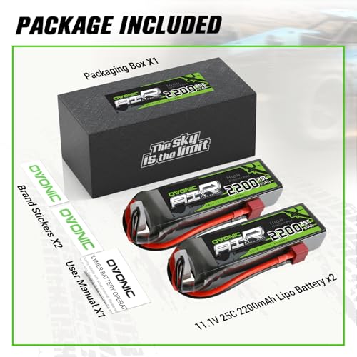 OVONIC 3S Lipo Battery 25C 2200mAh 11.1V Lipo Battery with Dean-Style T Connector for RC Airplane Helicopter Quadcopter RC Car Truck Boat(2 Packs)